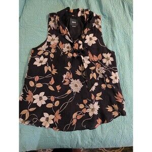 Maeve Anthropologie Size 4 Pullover SILK Black Floral Neck Tie‎ Sleeveless Top